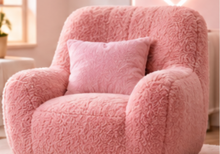 Pink plush lounge armchair
