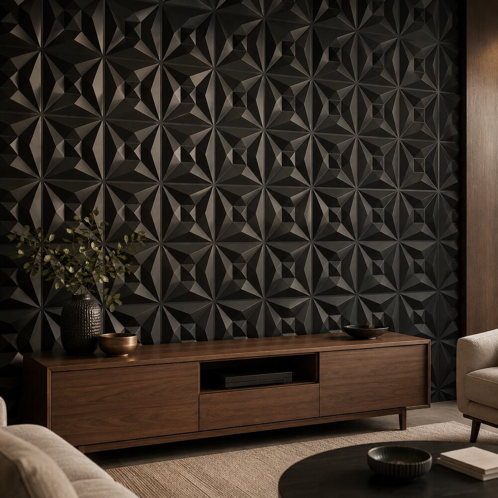 Umedol 40-Piece 3D Wall Panels — Black Geometric 11.8" Tiles
