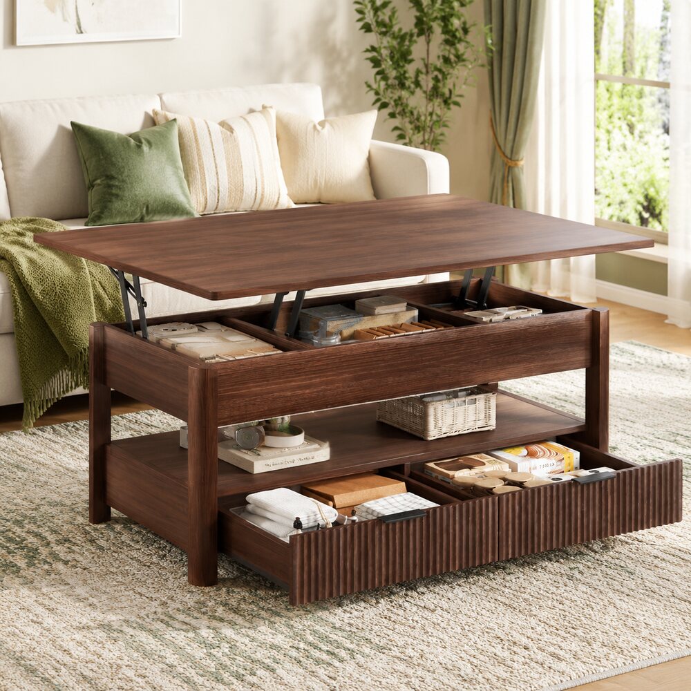 Walnut Lift-Top Coffee Table with Storage