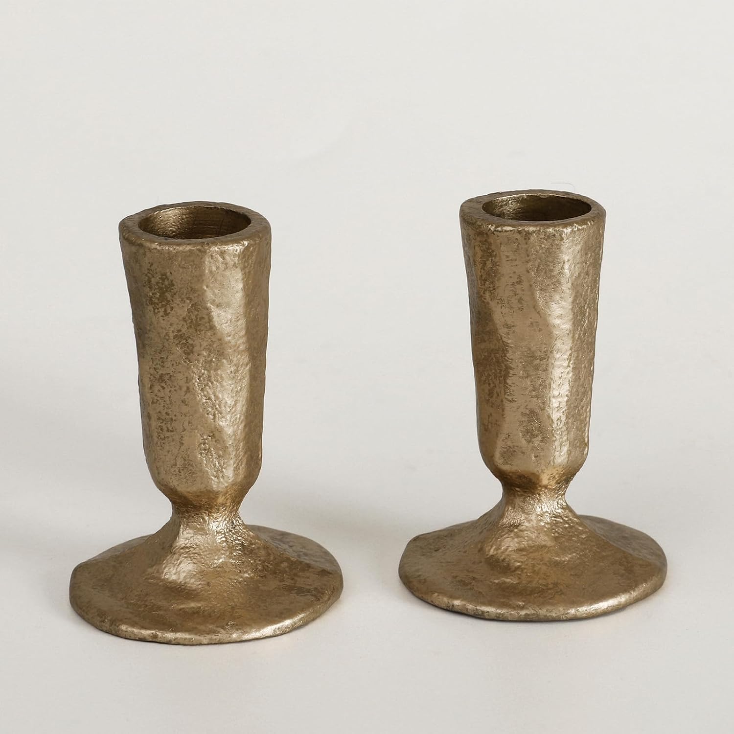 SUJUN Handcrafted Antique Brass Iron Taper Candle Holders, Set of 2