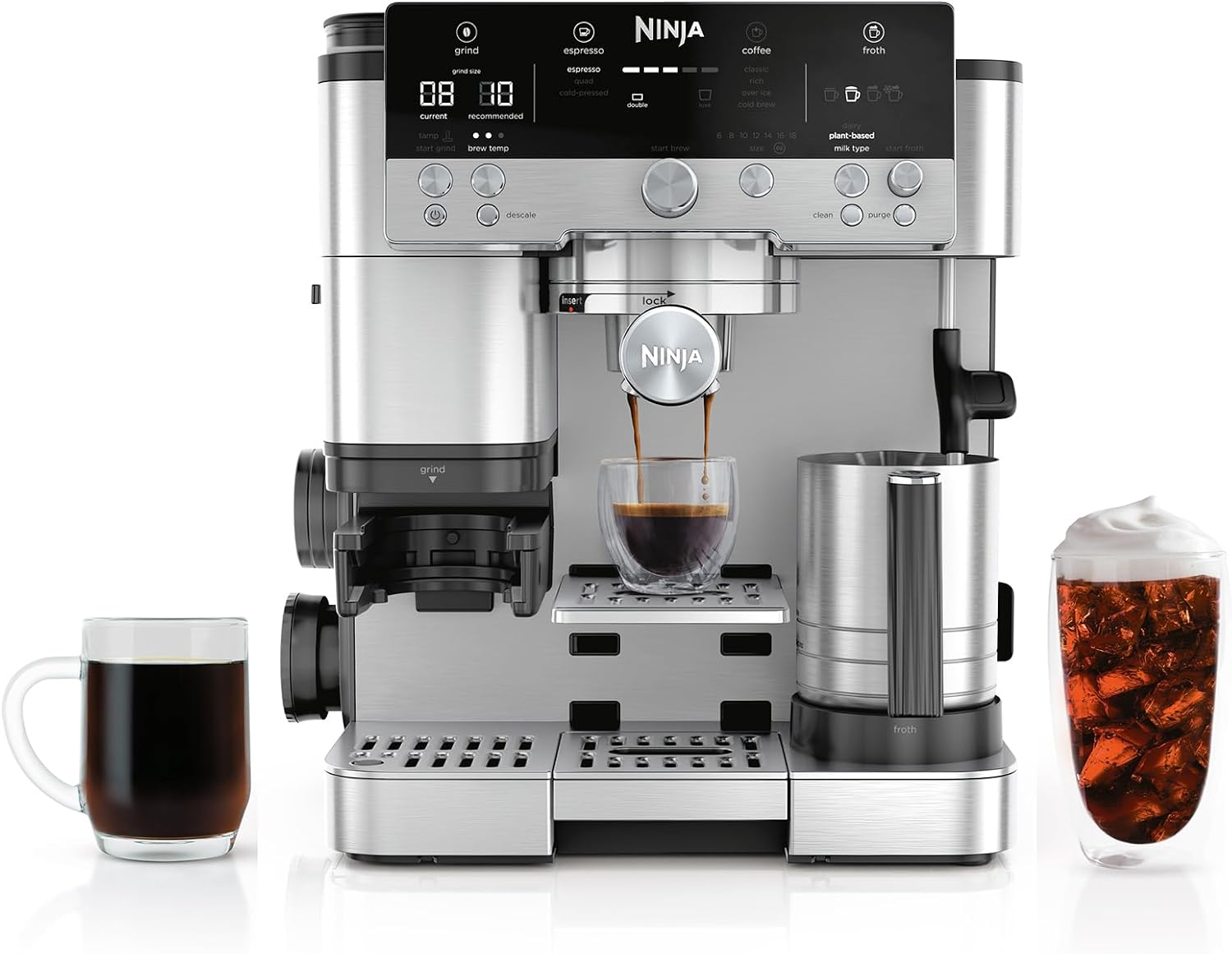 Ninja Luxe Café Premier ES601 in stainless steel, with built-in grinder and milk jug
