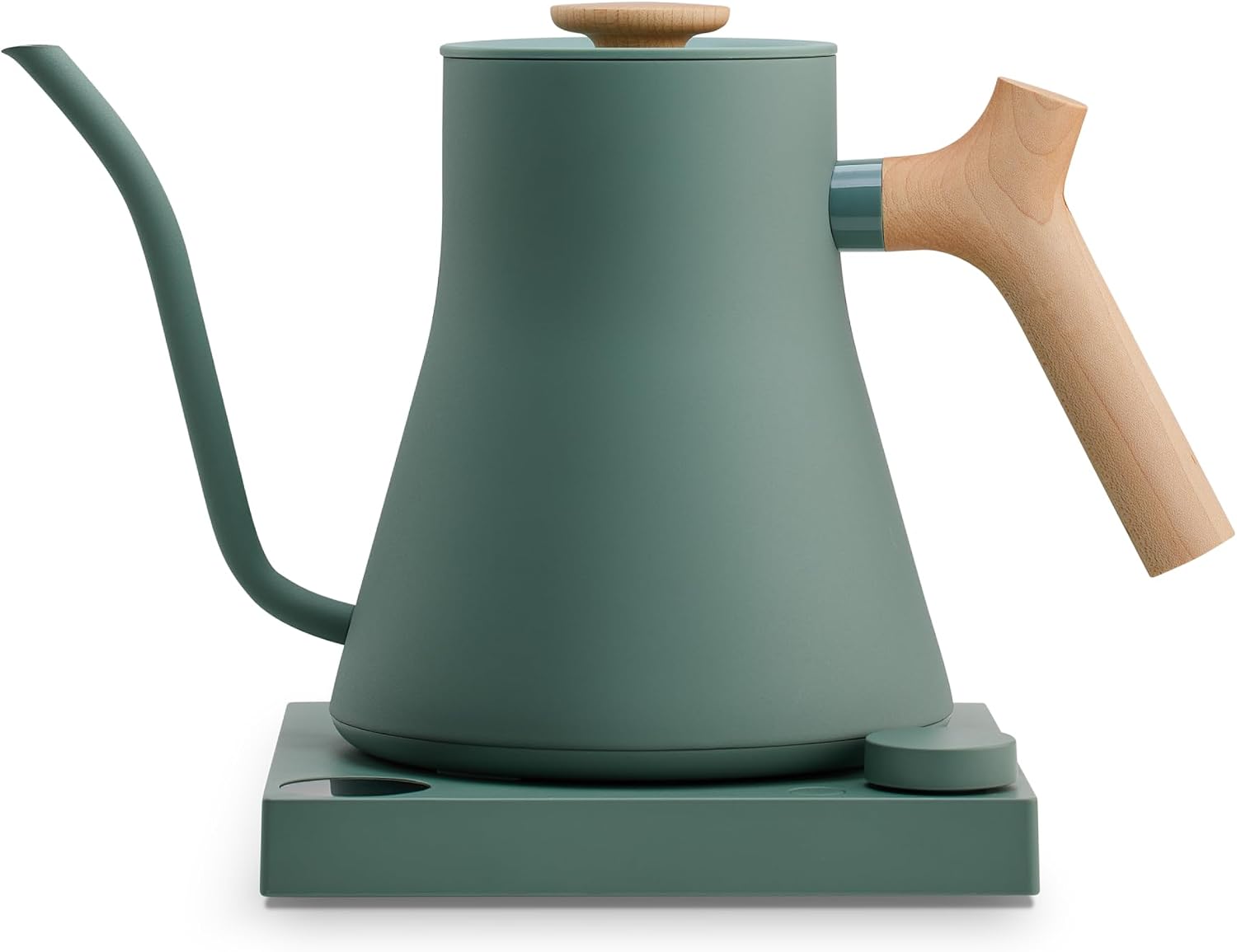 The selected Smoke Green Fellow Stagg EKG Pro with maple handle, matching base and lid